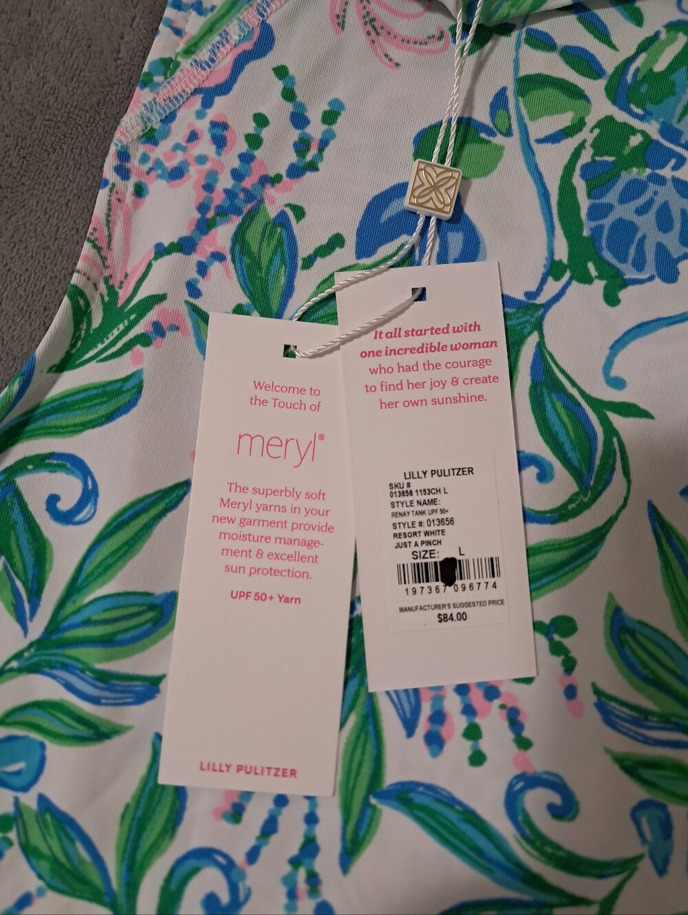 Lilly Pulitzer Luxletic Floral Renay UPF 50+ Tank Top Resort White Sz. L - Picture 4 of 8